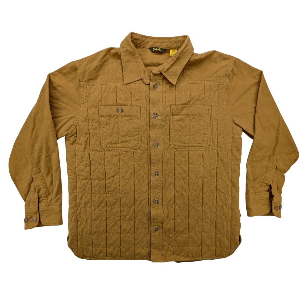 Cabela's Shirt Mens XL Quilted Lined Tan Button Front Workwear Outdoor Jacket